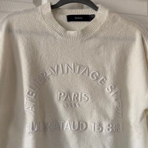 Bershka Men's Cream Embroidered Crewneck